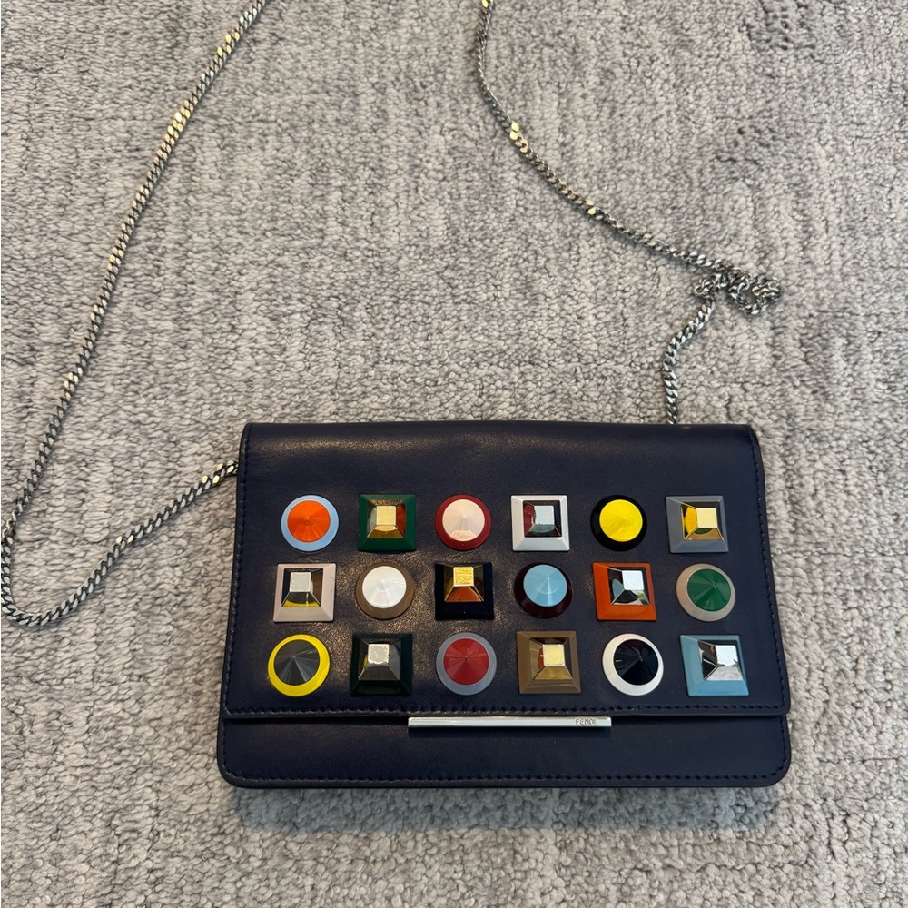 Colorful Studded Navy Shoulder Bag